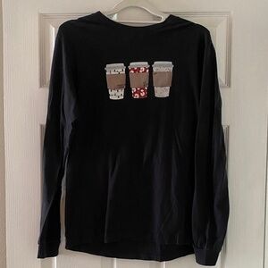 Black Long Sleeve Shirt with Coffee Cup Design